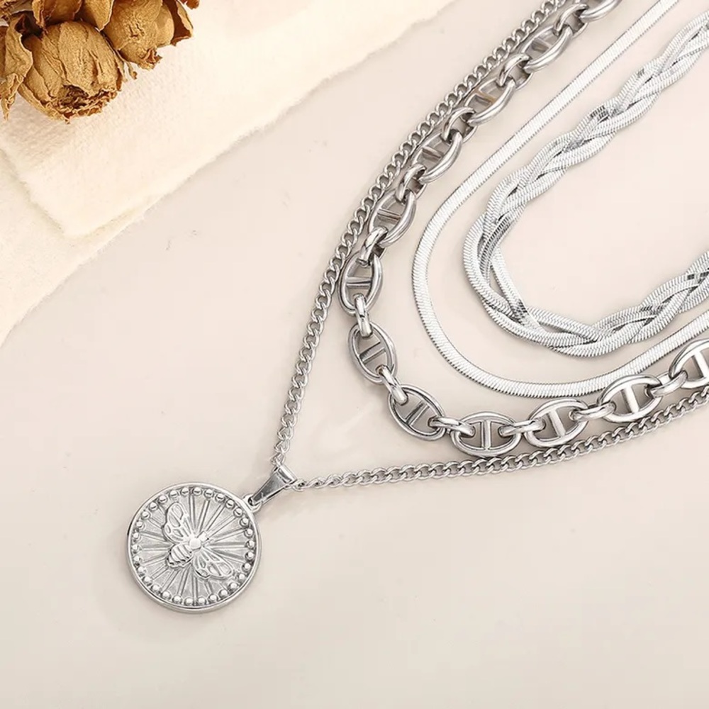 MODERN STYLE COIN LAYERED NECKLACE - GOLD PLATED TITANIUM STEEL